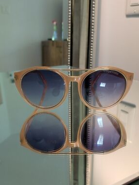 Tom Ford Beige Acetate Cat-Eye Sunglasses with Blue Gradient Lenses